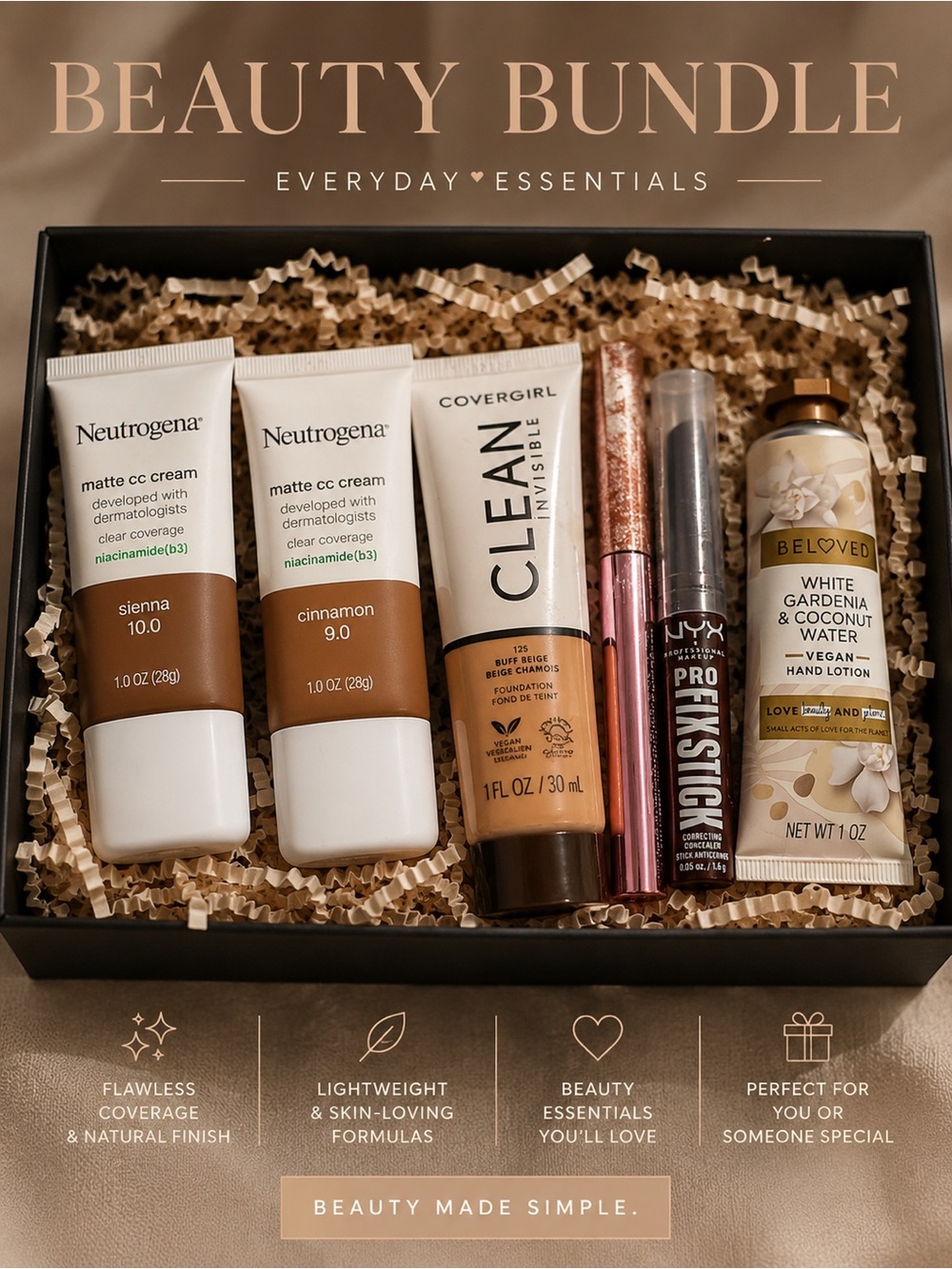 Beauty Bundle Set | Neutrogena Creams, Cover Girl + NYX Pro, cream